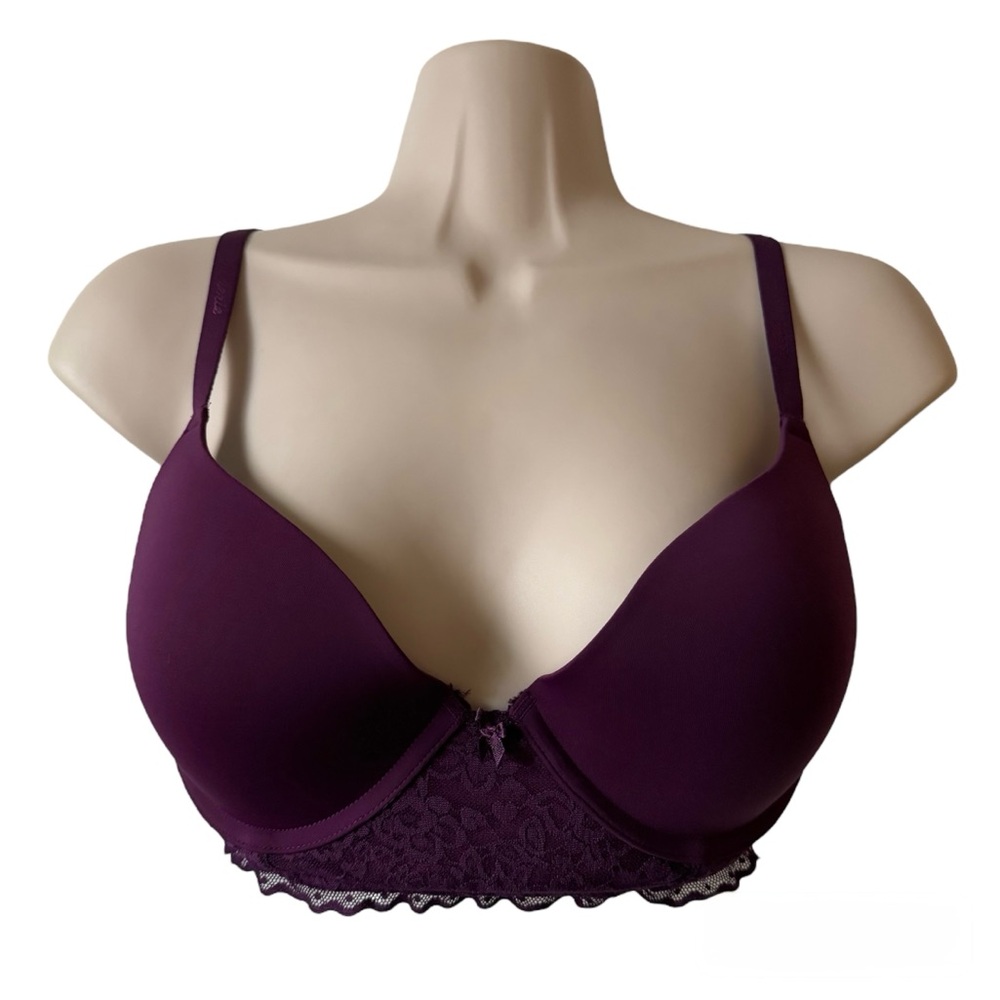 Aerie Smooth Padded Bra with Lace Back and Lace Trim Size 34D Purple / Grape
